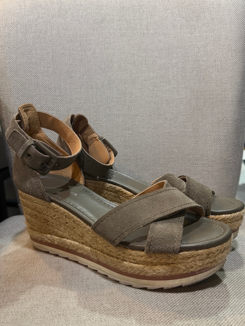 Marc Fisher Green Suede Espadrille Wedge Sandals